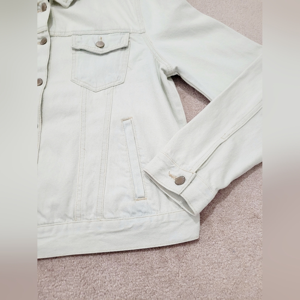 Forever 21+ Acid Wash Denim Jacket Women Plus Size 0X White 100% Cotton Trucker - Picture 6 of 12